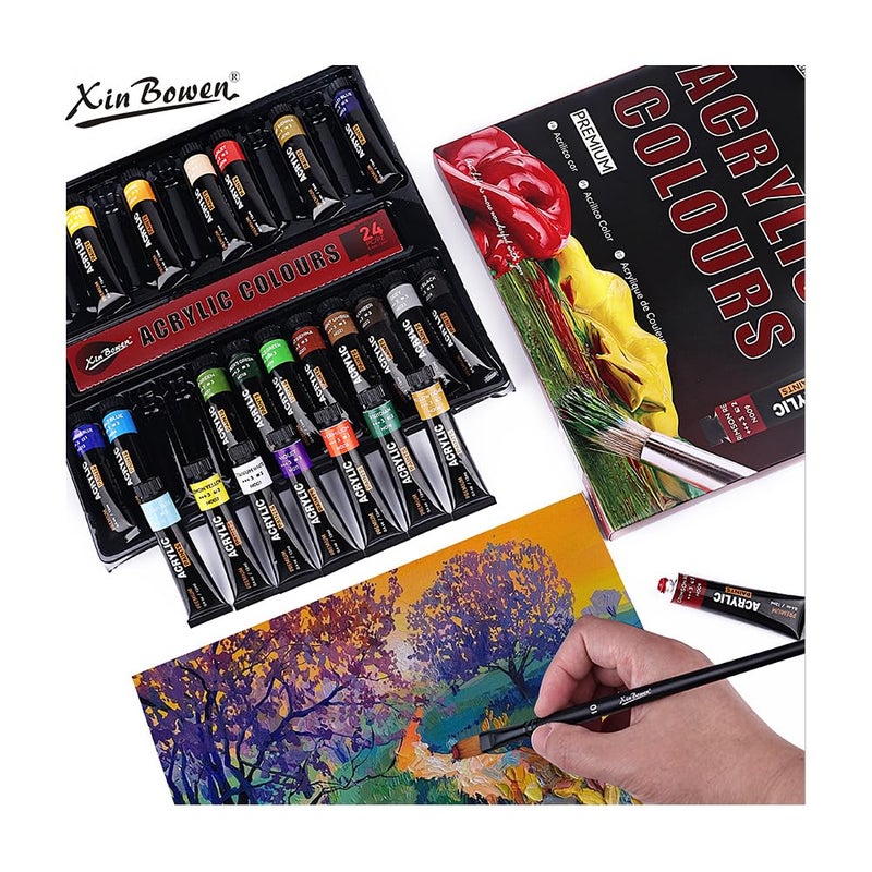 INOG XinBowen Premium Acrylic Paint Set - 24 Acrylic Paint Tubes (12ml) - Premium, Vibrant, Non-Toxic Pigments for Canvas, Glass, Plastic, Rocks, Arts and Crafts - Image 2