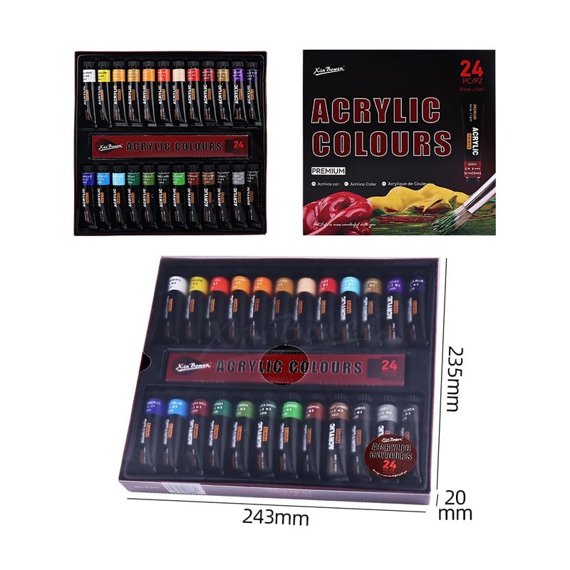 INOG XinBowen Premium Acrylic Paint Set - 24 Acrylic Paint Tubes (12ml) - Premium, Vibrant, Non-Toxic Pigments for Canvas, Glass, Plastic, Rocks, Arts and Crafts - Image 3
