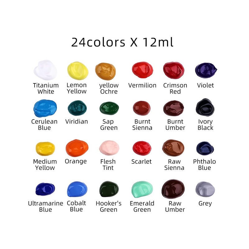 INOG XinBowen Premium Acrylic Paint Set - 24 Acrylic Paint Tubes (12ml) - Premium, Vibrant, Non-Toxic Pigments for Canvas, Glass, Plastic, Rocks, Arts and Crafts - Image 4