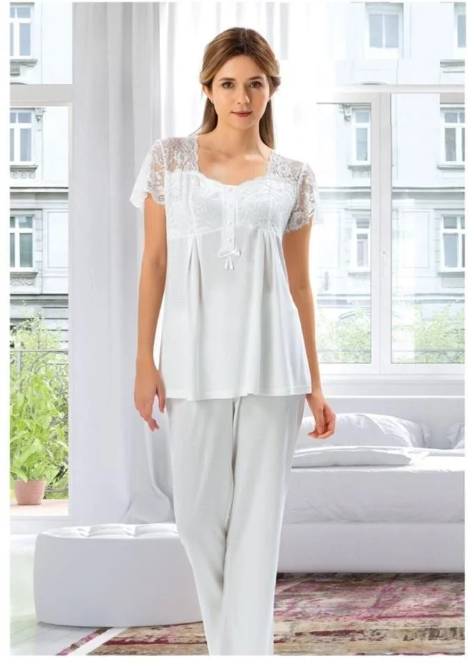 دوشيس 3008 Ecru Pregnant Postpartum 3-Piece Pajama Dressing Gown Set