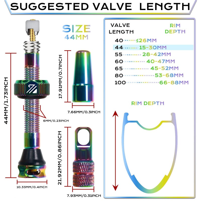 BUCKLOS Tubeless Presta Valve Stem 40/44/55/60/65/80/100 mm, Valve Stem Kit with Valve Core Removal Tool for Road Bike/Mountain Bike/MTB, Fit Most Bicycle Rims, Super Light Durable Aluminum Stem - Image 5