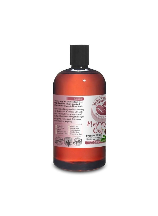 Bella Terra Oils Maracuja Oil (Passion Fruit). 16oz. 100% Pure. Cold-pressed. Unrefined. Non-GMO. Chemical-free. Rich in Vitamin C. Deeply Hydrating. Natural Moisturizer for Hair, Skin, Beard, Stretch Marks. Bella Ter