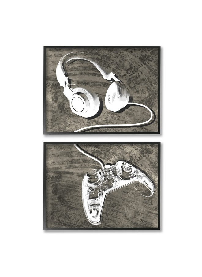 Stupell Industries - Kids' Entertainment Accessories Rustic Headphones Video Game Controller, Designed By Daphne Polselli Black Framed Wall Art, 20 X 16, White - Image 1