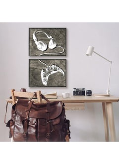 Stupell Industries Kids' Entertainment Accessories Rustic Headphones Video Game Controller, Designed By Daphne Polselli Black Framed Wall Art, 20 X 16, White  - Image 2
