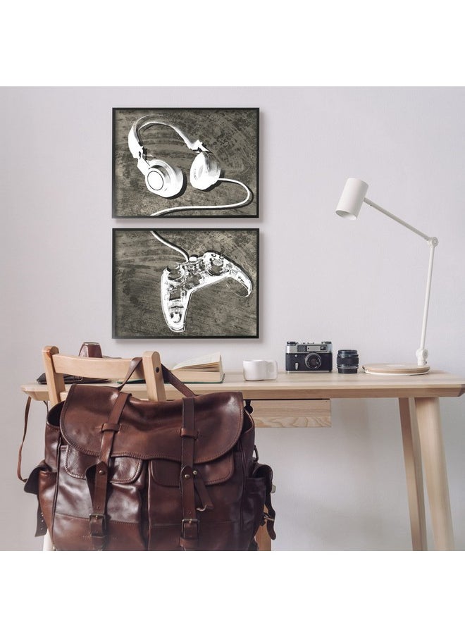 Stupell Industries - Kids' Entertainment Accessories Rustic Headphones Video Game Controller, Designed By Daphne Polselli Black Framed Wall Art, 20 X 16, White - Image 1