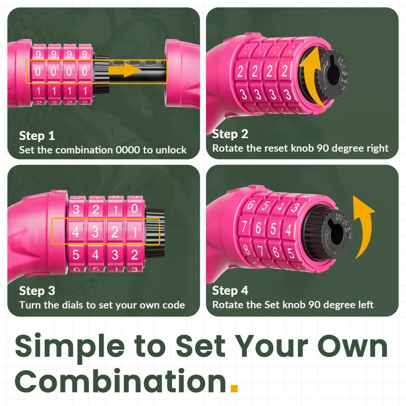 Titanker Bike Lock, 4 Feet Security Resettable Combination Coiling Bike Cable Locks with Mounting Bracket, 1/2 Inch Diameter (Pink) - Image 4