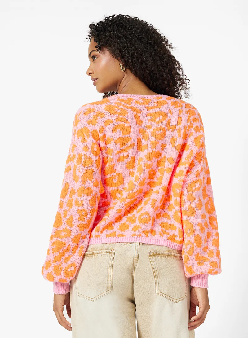 جينجر Leopard Print Bow Detail Cardigan