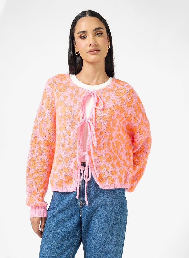 Ginger Leopard Print Bow Detail Cardigan - Image 1