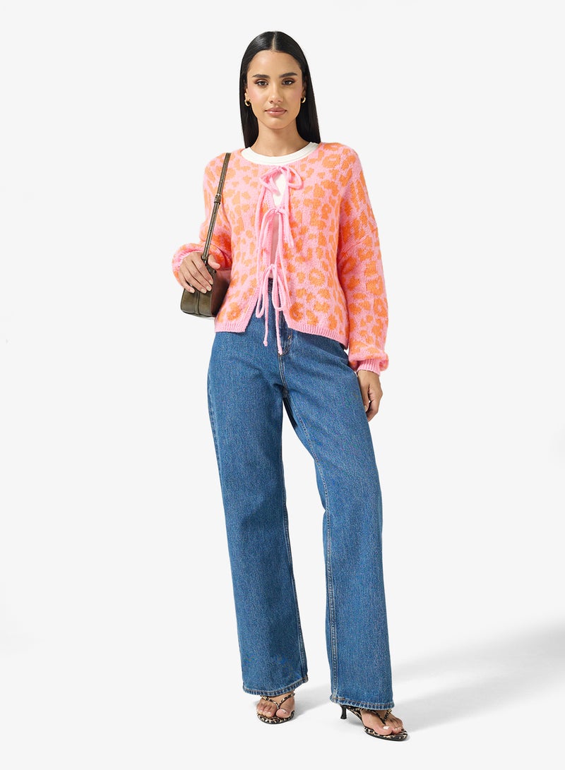 Ginger Leopard Print Bow Detail Cardigan - Image 4