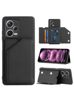 ماركة غير محددة حافظة لهاتف Xiaomi Redmi Note 12 وPoco X5 5g ذات ملمس جلدي من البولي يوريثان الحراري وPc وفتحات لبطاقات الهاتف باللون الأسود  - Image 1