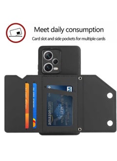 ماركة غير محددة حافظة لهاتف Xiaomi Redmi Note 12 وPoco X5 5g ذات ملمس جلدي من البولي يوريثان الحراري وPc وفتحات لبطاقات الهاتف باللون الأسود  - Image 3