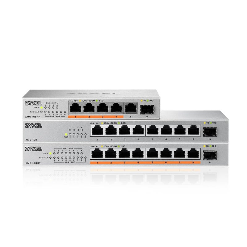 Zyxel 5-Port 2.5Gb MultiGig Switch | 5X 100/1G/2.5G Ports + 1x 10G SFP+ | 4X PoE++ Ports | 70W Budget | Plug & Play | Desktop or Wall-Mount [XMG-105HP] - Image 5