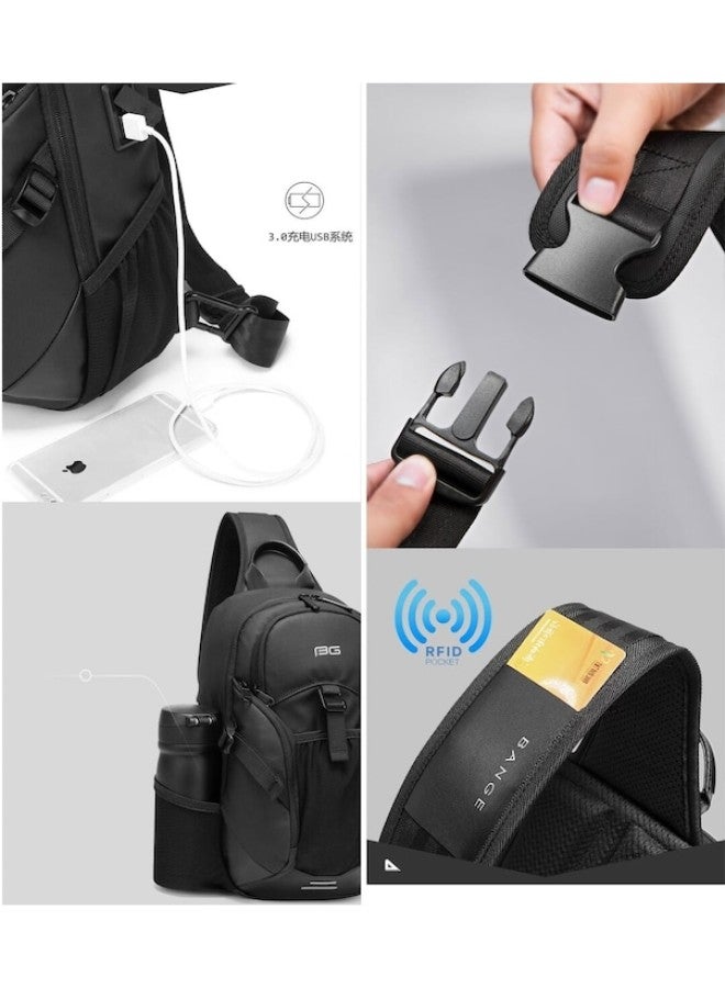 بانجي حقيبة صدر صيفية للرجال من Bange BG-77120، حقيبة رسول للأعمال متعددة الاستخدامات مزودة بمنفذ USB، حقيبة كتف عصرية للأعمال - Image 5