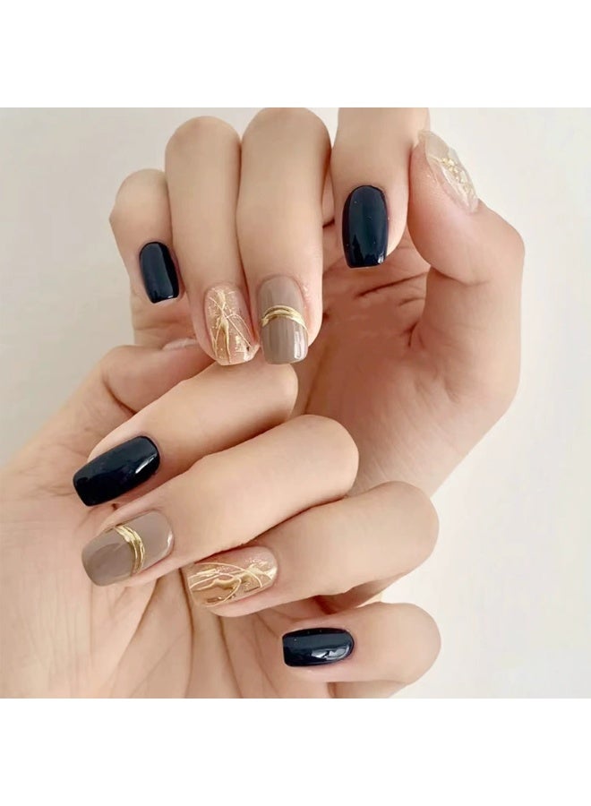 Goolsky Morandi Mist Gold Press-on Nails Color Block for Elegant Autumn Winter - Image 3