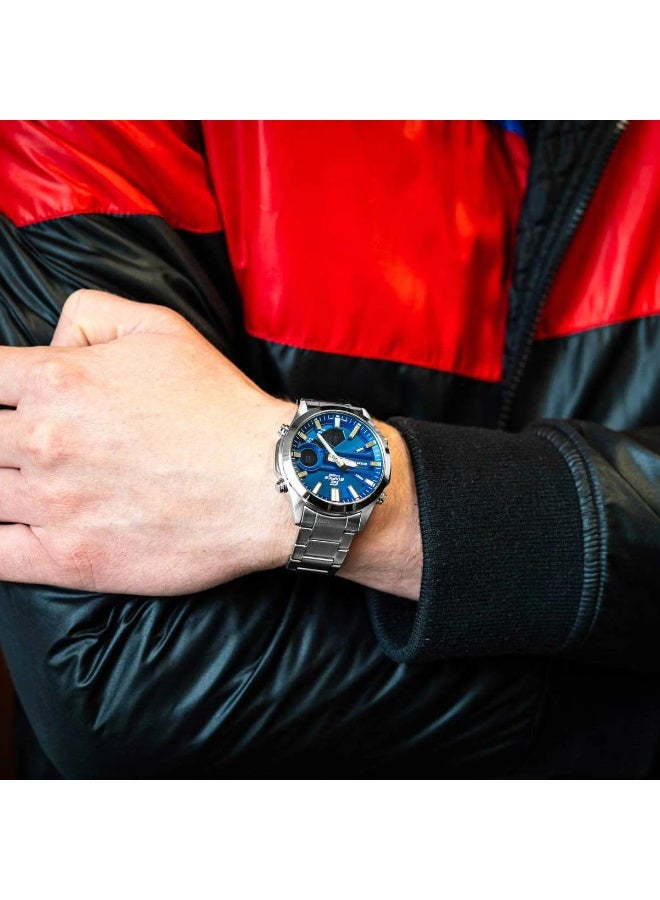 Casio Edifice EFV-C120D-2ADF Men’s Analog-Digital Watch, Stainless Steel Bracelet, Blue Dial, 10-Year Battery, 100M Water Resistance - Image 3