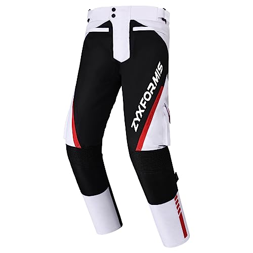 Zyxformis Motorcycle Pants for Men Waterproof Windproof Motorbike Riding Gear Pants with Removable Armor for All Season White - Image 1