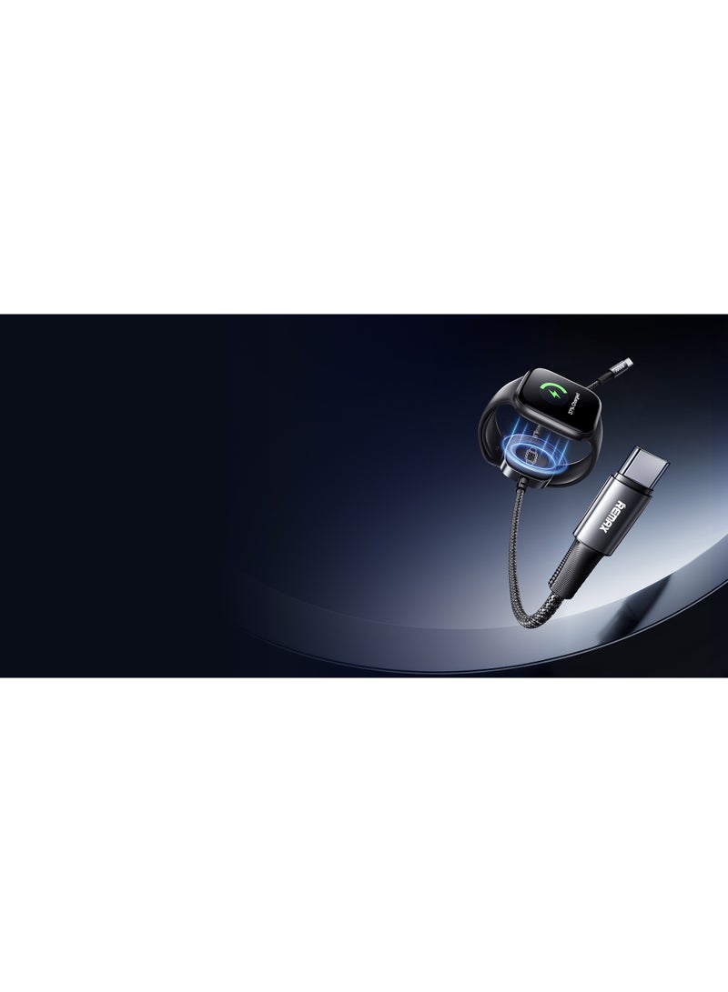 ريماكس Remax كابل شحن سريع USB-C إلى USB-C بقوة 65 واط مع شاحن لاسلكي لساعة أبل – كابل مضفر بطول 1.2 متر (أسود) - Image 3