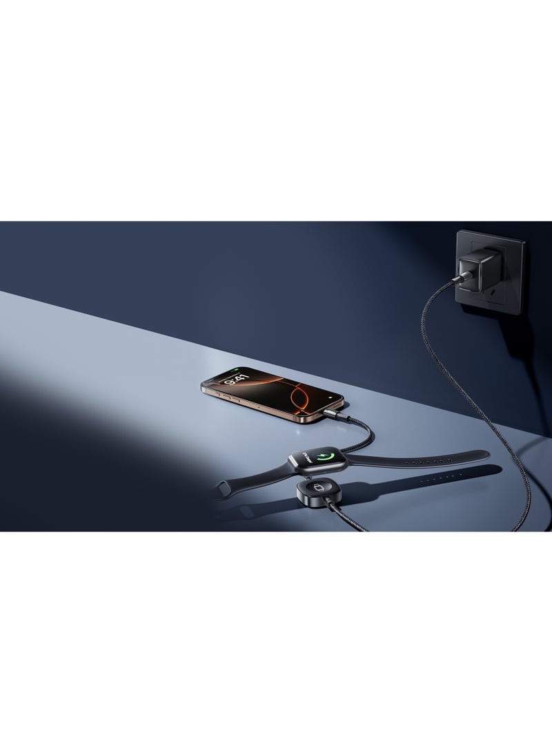 ريماكس Remax كابل شحن سريع USB-C إلى USB-C بقوة 65 واط مع شاحن لاسلكي لساعة أبل – كابل مضفر بطول 1.2 متر (أسود) - Image 4