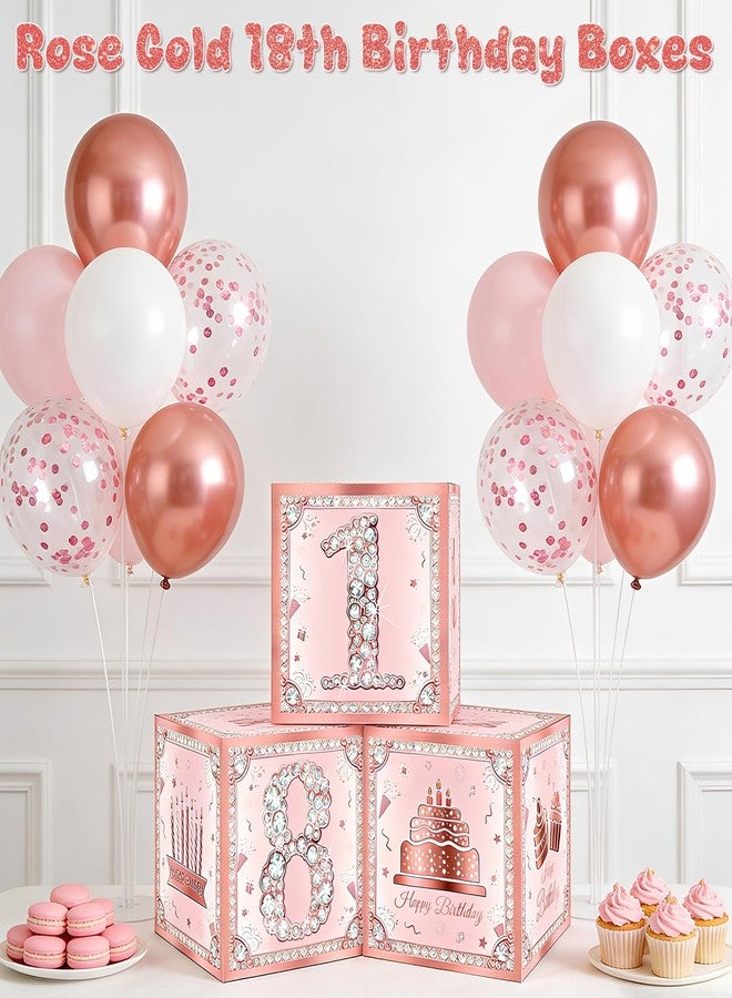 Fantspati 18th Birthday Decorations Boxes for Girls, 3PCS Happy 18th Birthday Balloons Boxes, Pink Rose Gold Theme Cardboard Box Supplies, Bday Theme Cardboard Box Table Decorations, Cube Boxes Party Supplies - Image 5