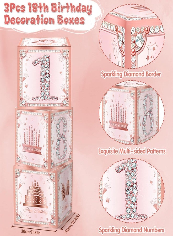 Fantspati 18th Birthday Decorations Boxes for Girls, 3PCS Happy 18th Birthday Balloons Boxes, Pink Rose Gold Theme Cardboard Box Supplies, Bday Theme Cardboard Box Table Decorations, Cube Boxes Party Supplies - Image 3