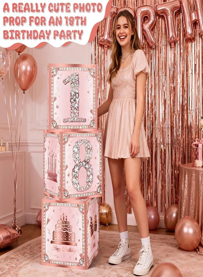 Fantspati 18th Birthday Decorations Boxes for Girls, 3PCS Happy 18th Birthday Balloons Boxes, Pink Rose Gold Theme Cardboard Box Supplies, Bday Theme Cardboard Box Table Decorations, Cube Boxes Party Supplies - Image 4
