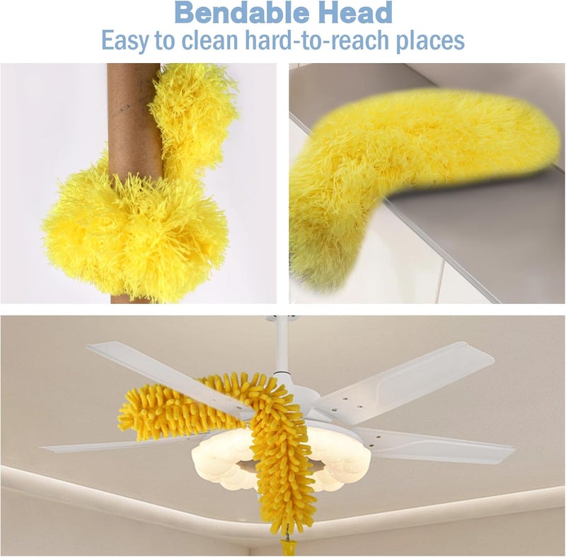 Dymoll Cobweb Duster with Extension Pole, 110" Microfiber Feather Duster Kit with Bendable Washable Heads, Spider Web Brush, Dusters for Cleaning Ceiling Fan, High Ceiling, Blinds, Furniture & Cars - Image 4