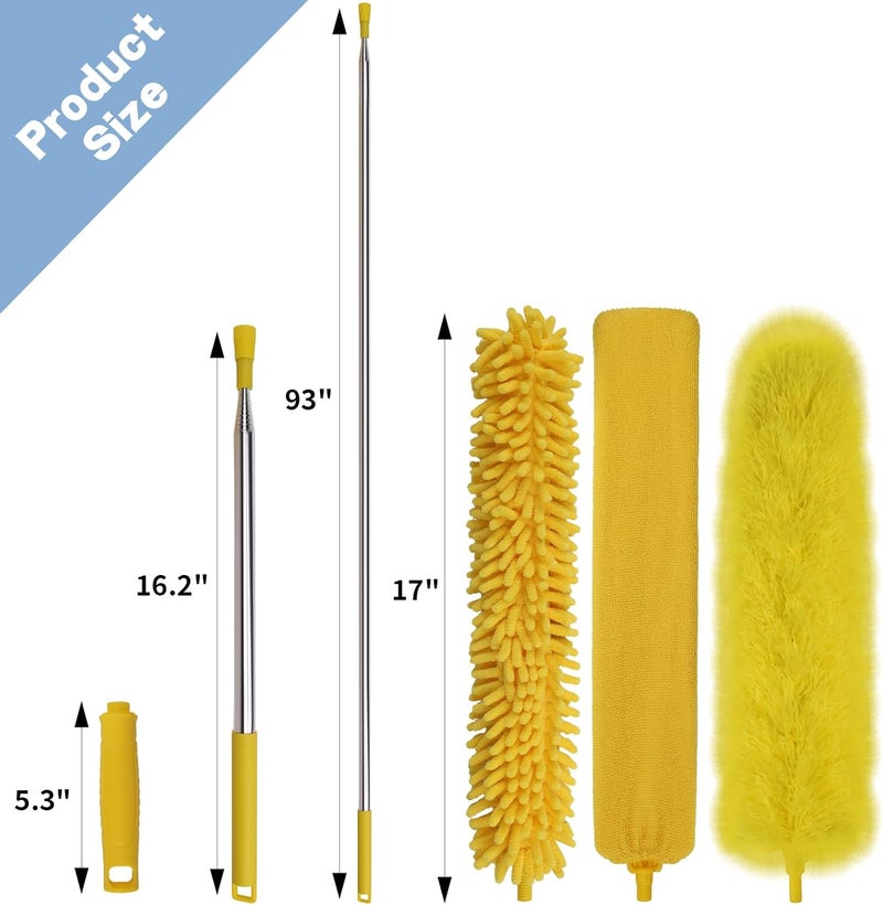 Dymoll Cobweb Duster with Extension Pole, 110" Microfiber Feather Duster Kit with Bendable Washable Heads, Spider Web Brush, Dusters for Cleaning Ceiling Fan, High Ceiling, Blinds, Furniture & Cars - Image 2