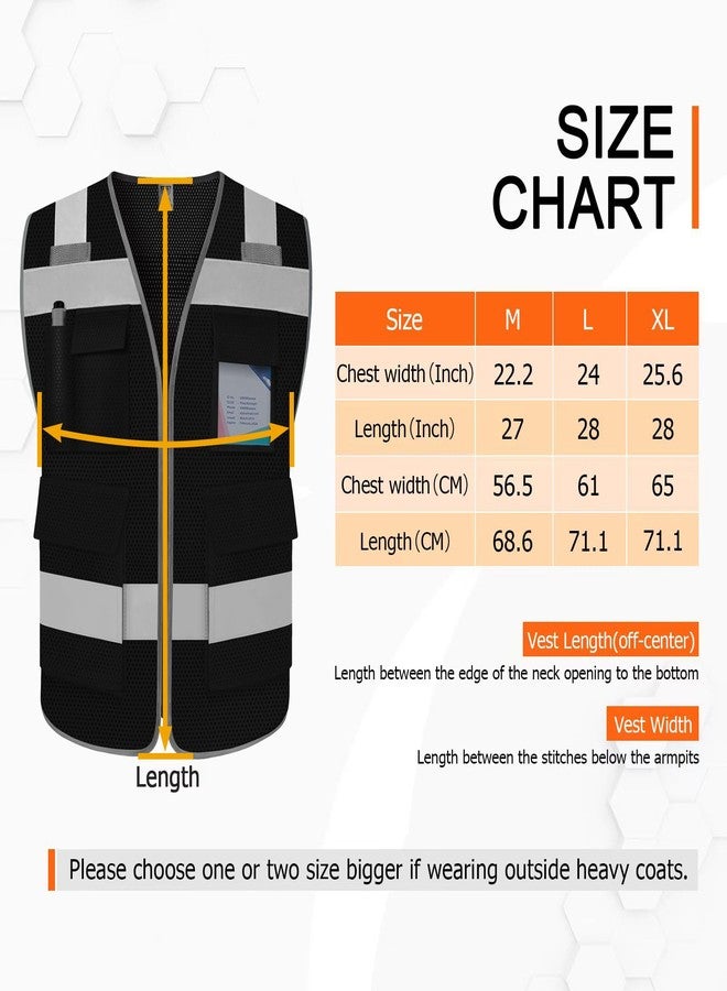 TCCFCCT High Visibility Vest 5 Pockets Reflective Safety Work Vest with High Reflective Strips, Meets ANSI/ISEA Standards, Black, XL - Image 5