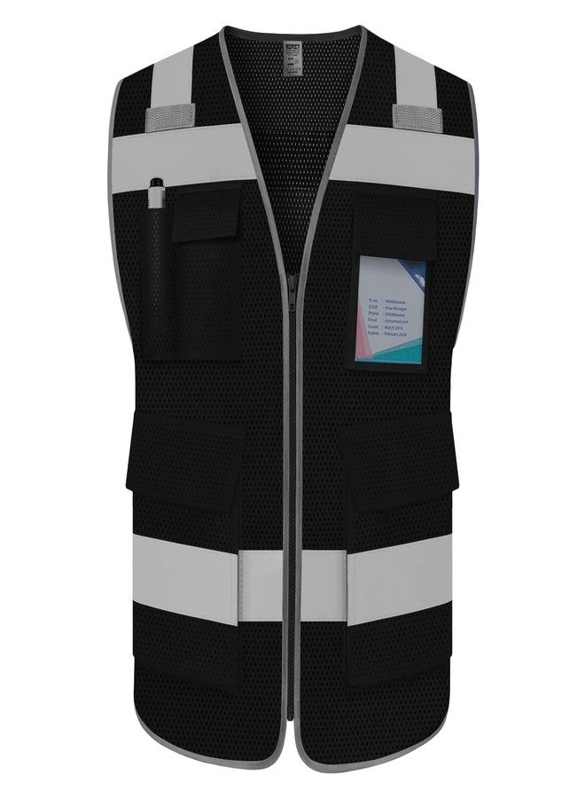 TCCFCCT High Visibility Vest 5 Pockets Reflective Safety Work Vest with High Reflective Strips, Meets ANSI/ISEA Standards, Black, XL - Image 1