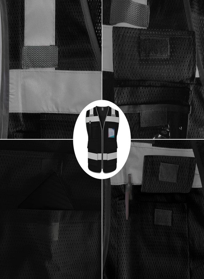 TCCFCCT High Visibility Vest 5 Pockets Reflective Safety Work Vest with High Reflective Strips, Meets ANSI/ISEA Standards, Black, XL - Image 4