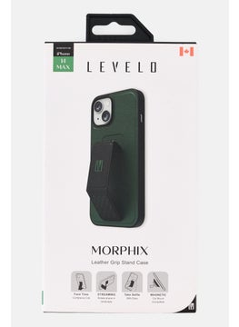 LEVELO iPhone 14 Plus  Morphix Leather Grip Stand Case , Green  - Image 1