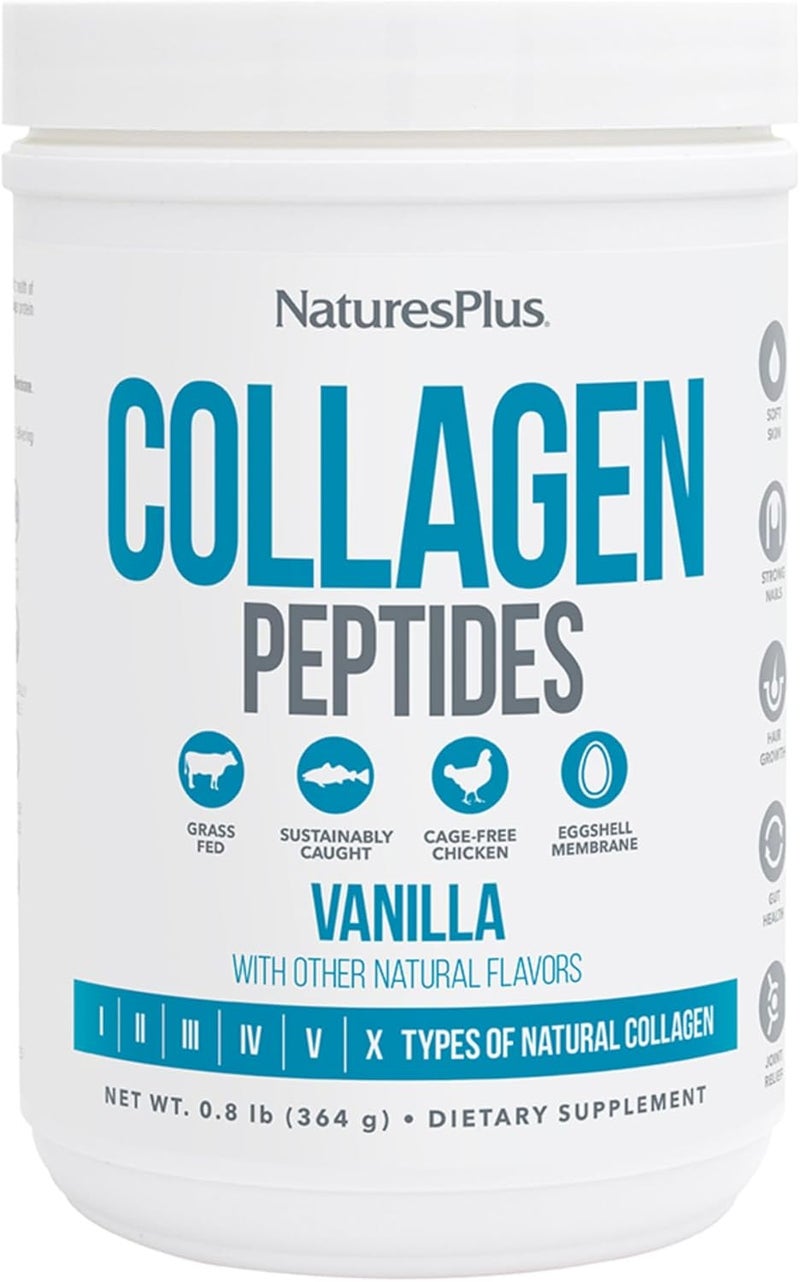 NaturesPlus ببتيدات الكولاجين من ناتشرز بلس بنكهة الفانيليا 08 رطل مسحوق صحة الشعر والبشرة والأظافر والمفاصل ودعم الجهاز المناعي خالي من الكائنات المعدلة وراثيًا وخالي من الغلوتين 14 حصة - Image 1