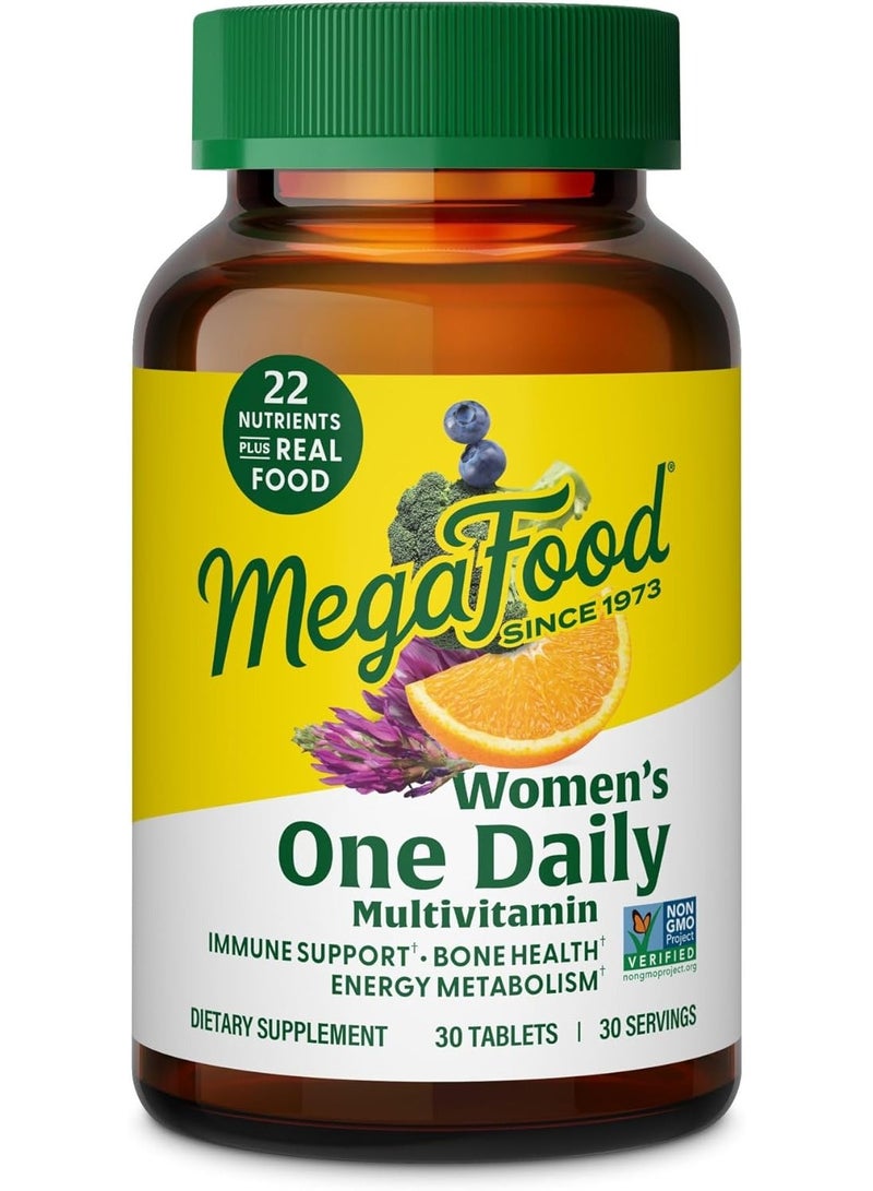 MegaFood فيتامينات يومية واحدة للنساء - مع الحديد ومركب ب وفيتامين ج وفيتامين د والبيوتين والمزيد - بالإضافة إلى الغذاء الحقيقي - مكمل دعم المناعة - صحة العظام - نباتي - 30 قرص - Image 1
