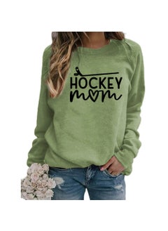 Hockey Mom Printed Crewneck Sweatshirt Oversized Olive Green (Black font)