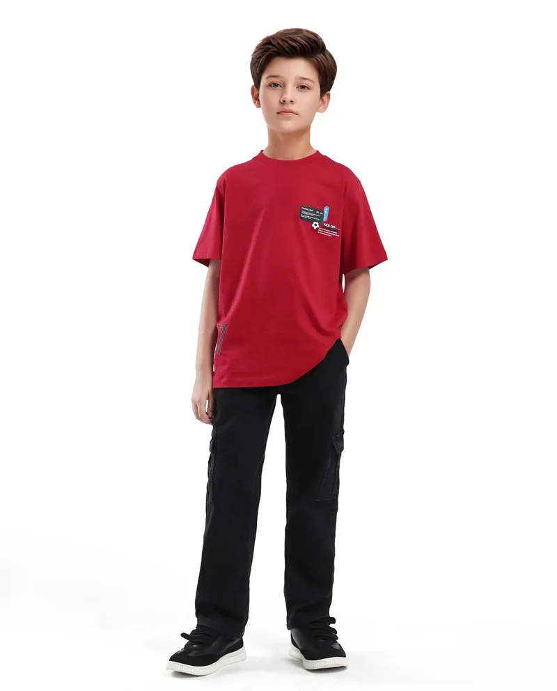 Rare Ones Rare Ones Kids Ronal Red Cotton Half Sleeve Printed Slip-On Closure Regular Fit T-Shirt