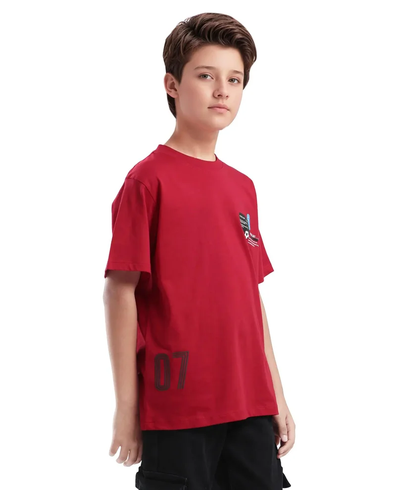 Rare Ones Rare Ones Kids Ronal Red Cotton Half Sleeve Printed Slip-On Closure Regular Fit T-Shirt