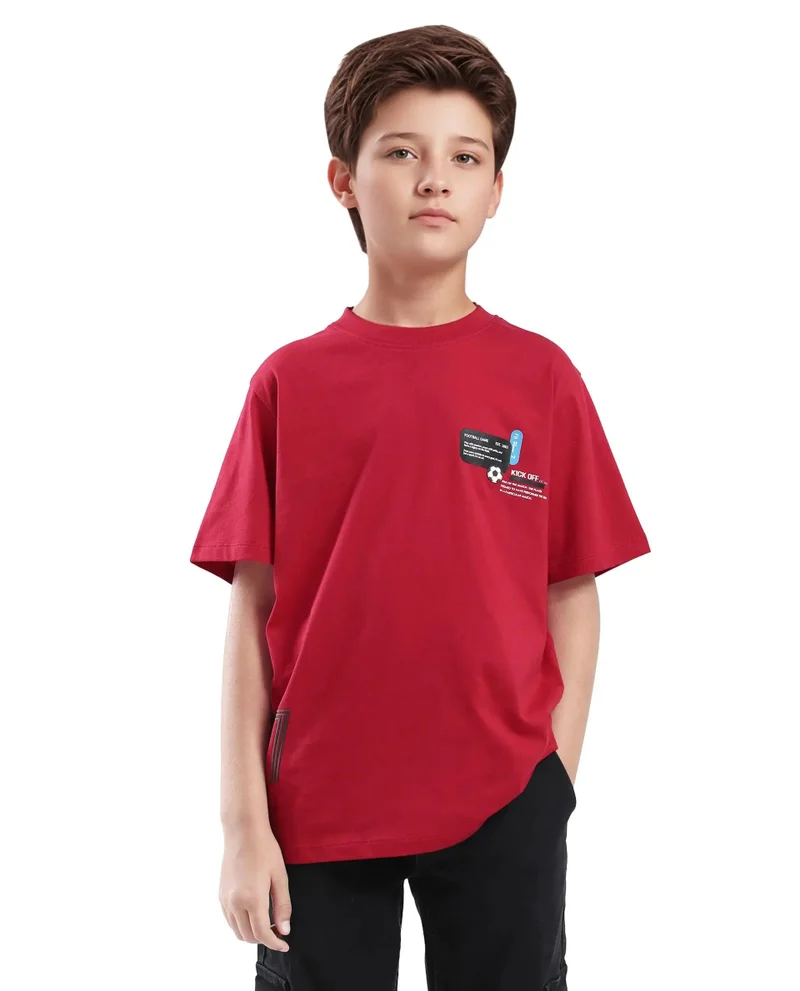 Rare Ones Rare Ones Kids Ronal Red Cotton Half Sleeve Printed Slip-On Closure Regular Fit T-Shirt