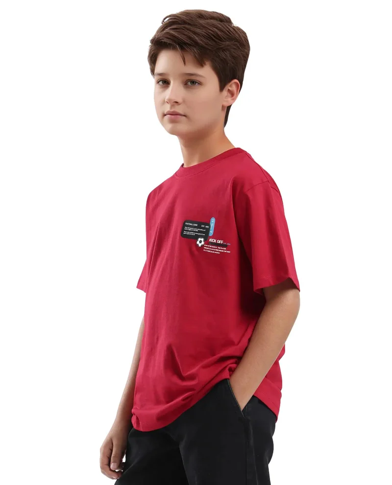 Rare Ones Rare Ones Kids Ronal Red Cotton Half Sleeve Printed Slip-On Closure Regular Fit T-Shirt