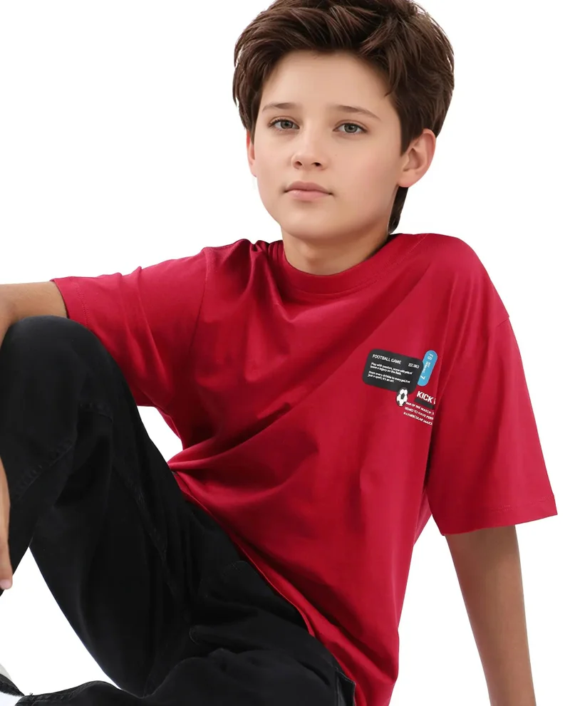 Rare Ones Rare Ones Kids Ronal Red Cotton Half Sleeve Printed Slip-On Closure Regular Fit T-Shirt