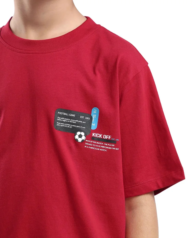 Rare Ones Rare Ones Kids Ronal Red Cotton Half Sleeve Printed Slip-On Closure Regular Fit T-Shirt
