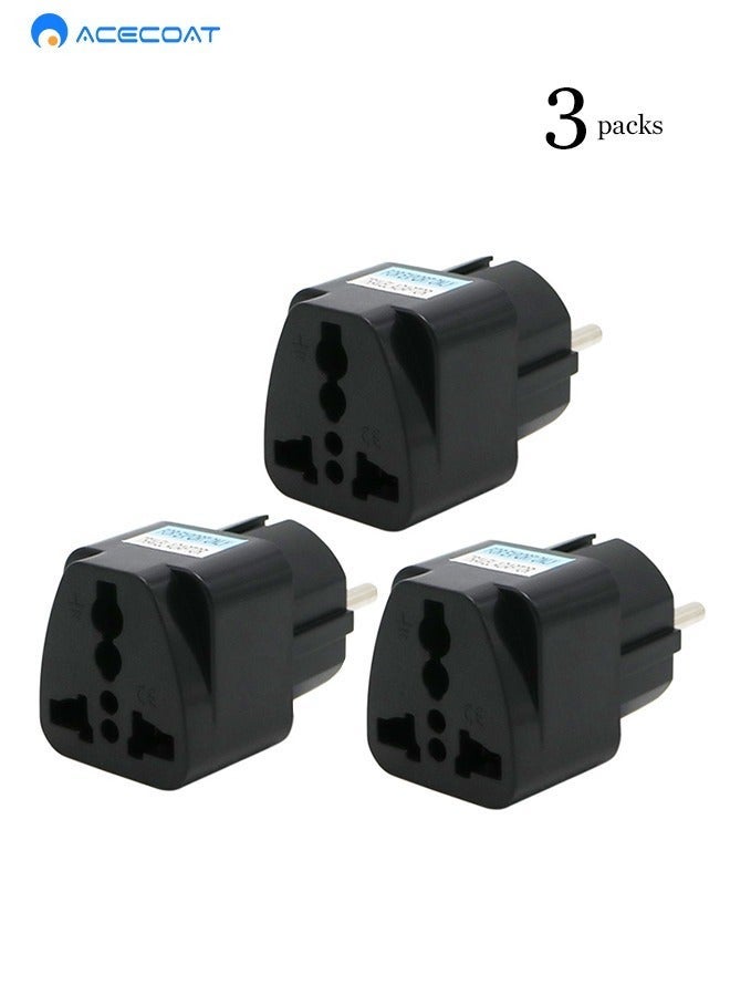 HOMESTAR UK to EU Plug Travel Adapter-Wall Power Charger-3-pin KSA/UAE/UK Convert 2-pin EU/Germany/France/Italy/Spain Socket Converter-Type E/F European Adapter for KSA/ US/UK/JP/CN/AU-3 pack-Black - Image 1