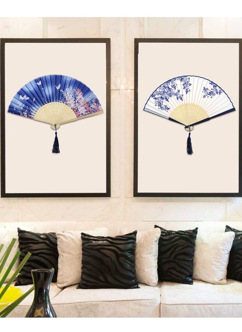KASTWAVE 3 Pack Chinese Vintage Style Handheld Fan with Fabric Sleeve Silk Fan with Bamboo Frame and Elegant Tassel for Party Wedding Dancing Decoration  - Image 2