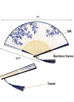 KASTWAVE 3 Pack Chinese Vintage Style Handheld Fan with Fabric Sleeve Silk Fan with Bamboo Frame and Elegant Tassel for Party Wedding Dancing Decoration  - Image 4