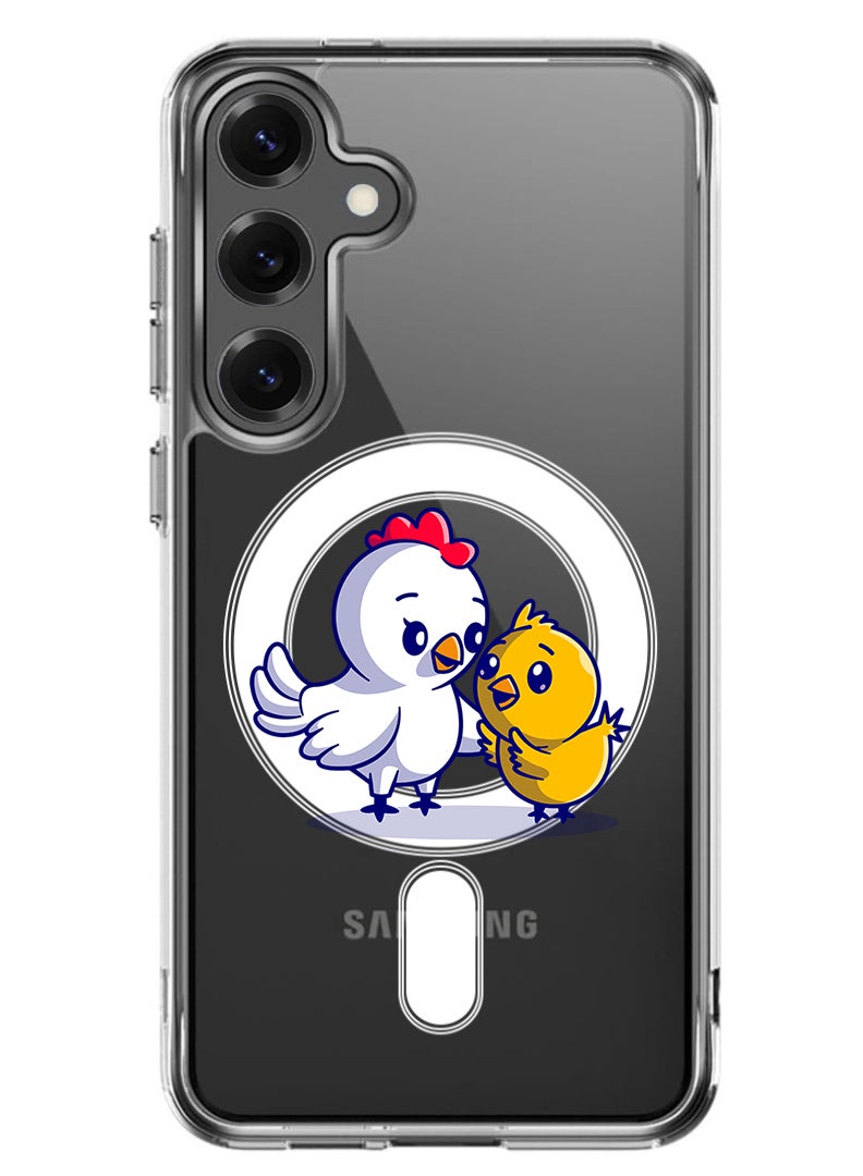 Theodor Magnetic Case for Samsung Galaxy S25 6.2-inch Compatible with MagSafe Wireless Charging, Shockproof Phone Bumper Cover Chicken & Hen - Image 1