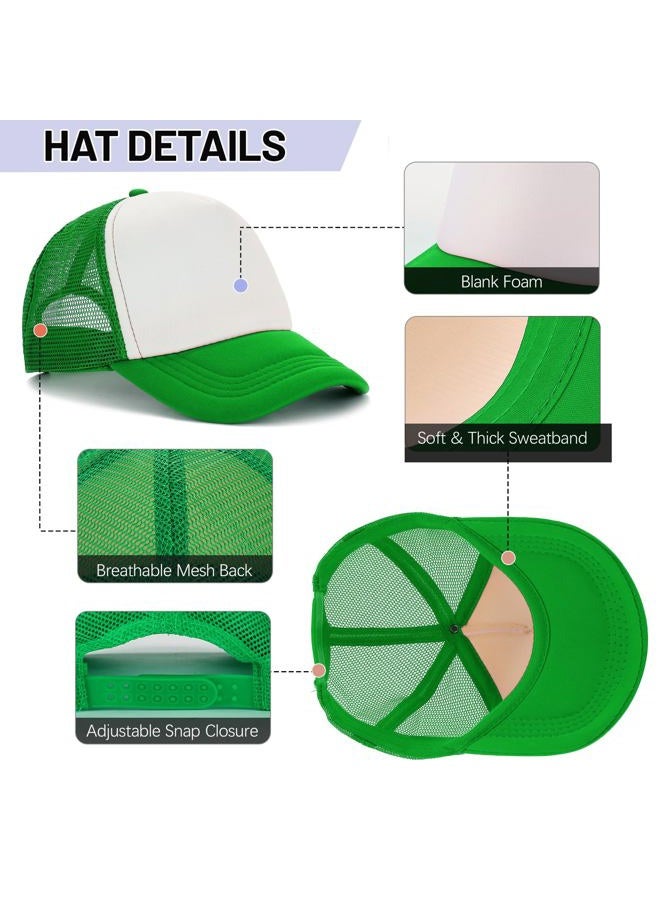 Ultrafun Unisex Sublimation Blank Mesh Baseball Cap Polyester Mesh Trucker Hat (Green White) - Image 3