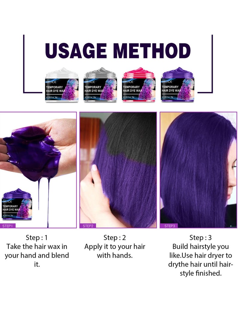 SOLARAE Temporary Hair Coloring Dye Wax, Natural Hair Color Wax Mud, Wash Out Instant Hair Color DIY Hairstyle Hair Dye Cream, Coloring Mud, Temporary Hair Color(Red,Purple,Grey,White) - Image 4