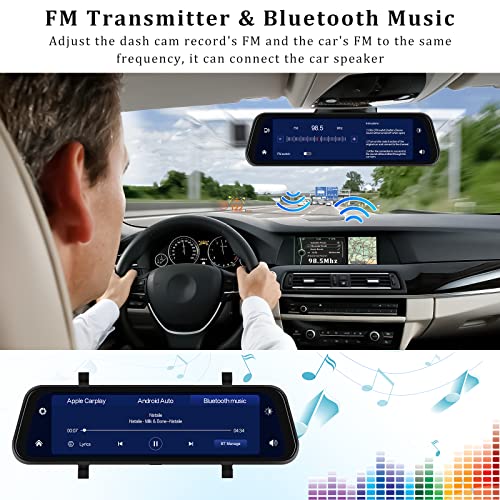 AMprime Rear View Mirror Camera with Carplay&Android Auto,9.66" 1080P Mirror Dash Cam Front and Rear with Voice Control,Night Vision,Parking Monitoring,Reverse Assist Free 64GB Card for Cars&Trucks - Image 4