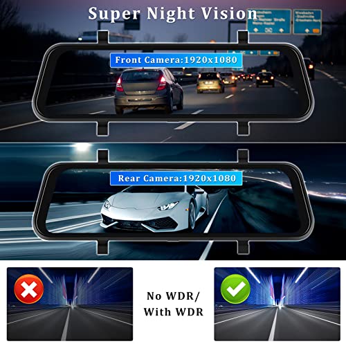 AMprime Rear View Mirror Camera with Carplay&Android Auto,9.66" 1080P Mirror Dash Cam Front and Rear with Voice Control,Night Vision,Parking Monitoring,Reverse Assist Free 64GB Card for Cars&Trucks - Image 3