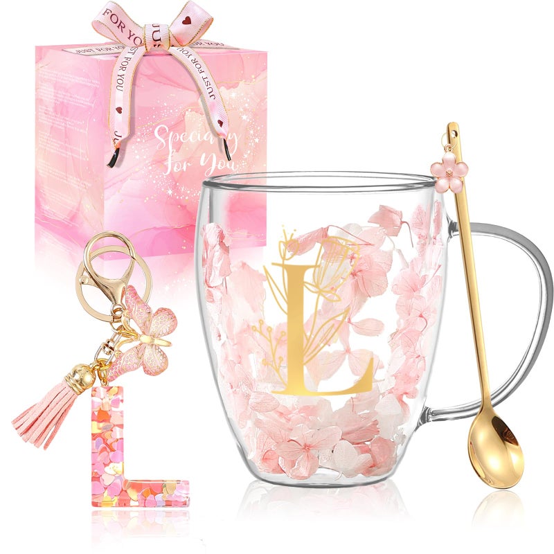BigNoseDeer Personalized Gifts for Women Flower Double Wall Cute Novelty Monogrammed Glass Coffee Mug Tea Cup with Spoon Customized Wedding Favors Unique Christmas Birthday Gifts for Bride Wife Friends SistersL - Image 2
