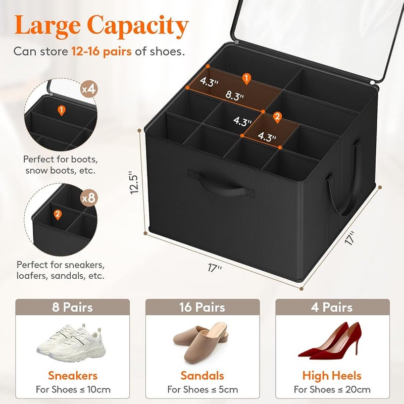 Lifewit Shoe Organiser with Handles for 24-32 Pairs of Shoes, Set of 2, Black - Image 2